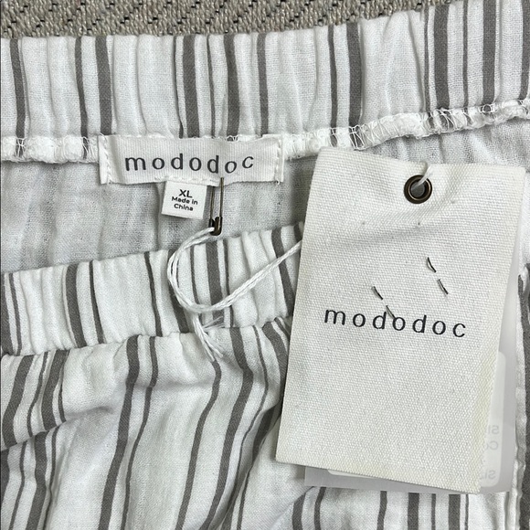 Mododoc Striped Cotton Faux Wrap Elastic Waistband midi skirt, size extra large - Picture 8 of 15